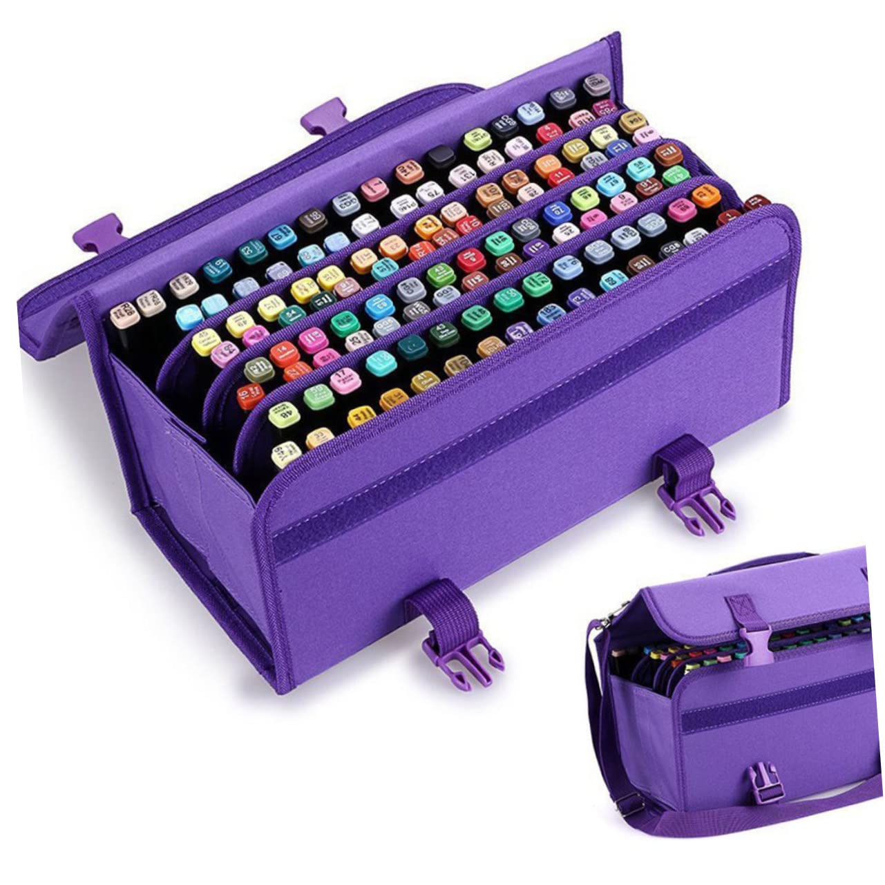 SHINEOFI Bolsa para Bolígrafo Mark Estuche con Cremallera para Rotuladores De Colores De Alta Capacidad con Correa Hombro Color Morado para Escuela o Trabajo