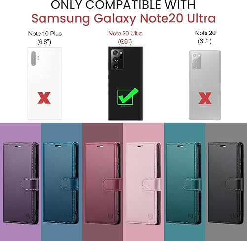 Miniatura 2 de Funda tipo cartera para Samsung Galaxy Note 20 Ultra 5G con bloqueo RFID, soporte para tarjetas de crédito, de piel sintética, con función atril, a