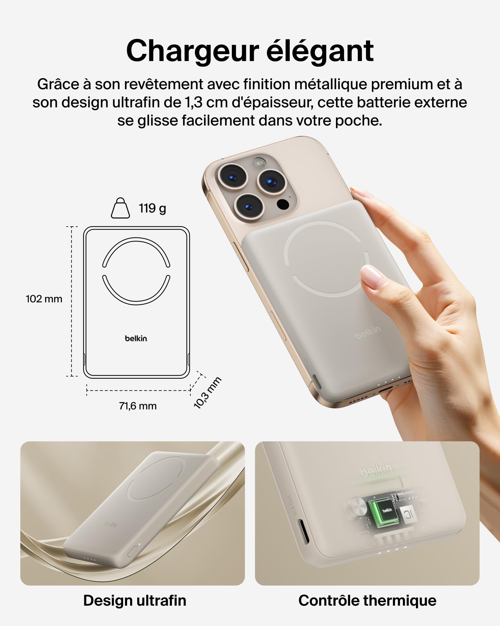 Belkin BoostCharge Batterie Externe Magnétique 5 000 mAh - Beige