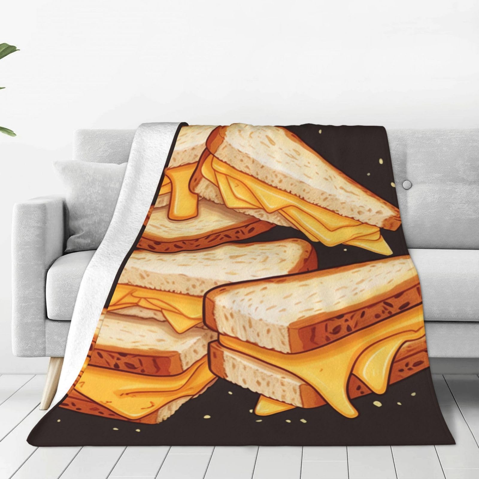 Couverture micro polaire sandwich fromage, plaid léger pour canapé et bureau
