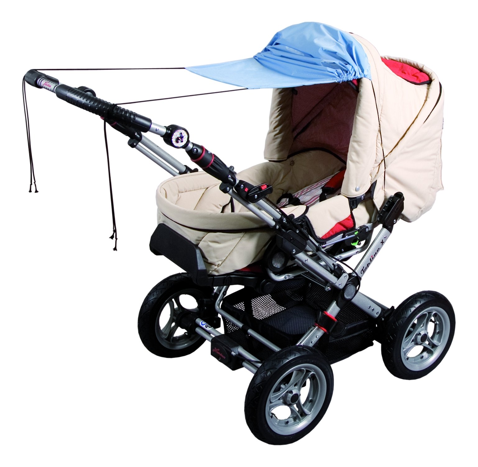 sunnybaby 14272 - Universal Sonnensegel für Kinderwagen & Sportwagen | höchster UV Schutz UPF 50+ | verstellbar | Markisen-Rollofunktion - Farbe: KRISTALLBLAU