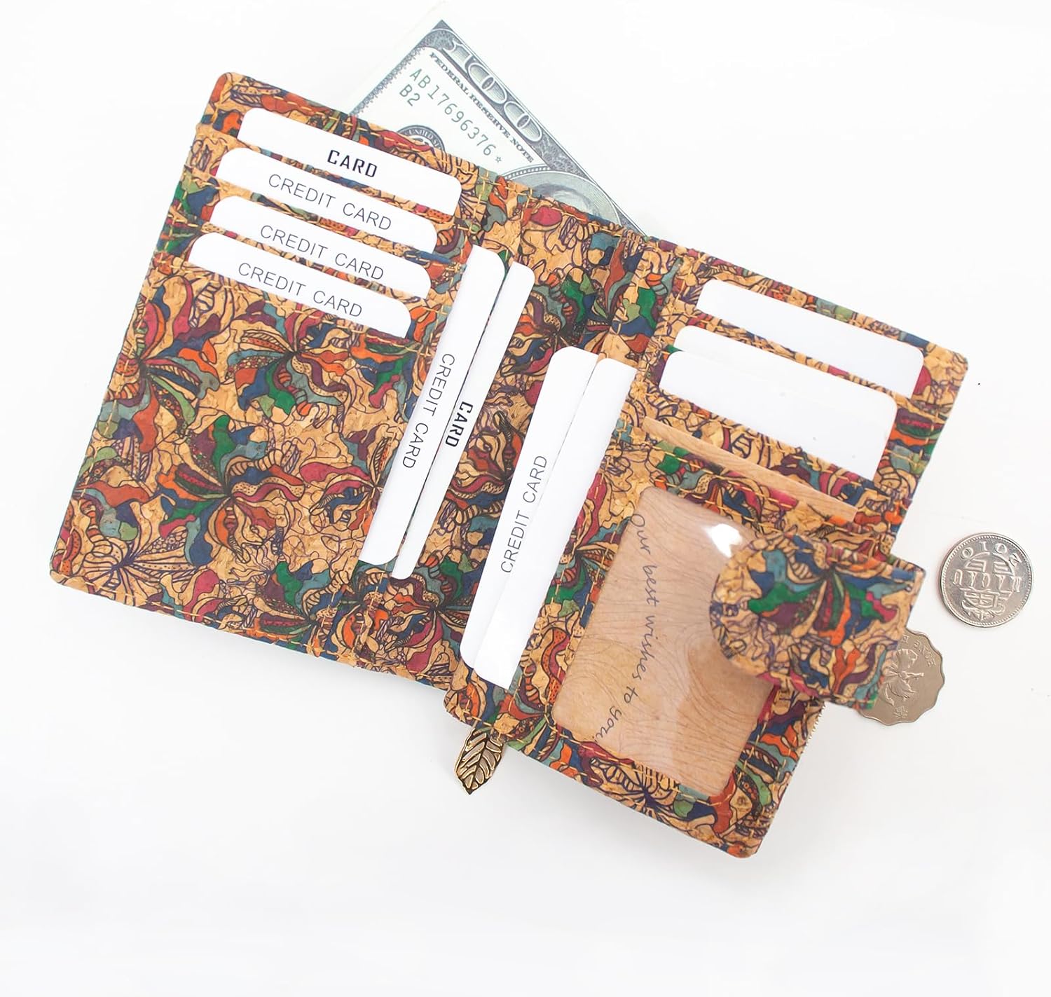 boshiho Vegan Cork Wallet, Women’s Purse Slim Zipper Design with Card Holder Coin Pocket Purse Eco-friendly Vegan Gift - Image 4