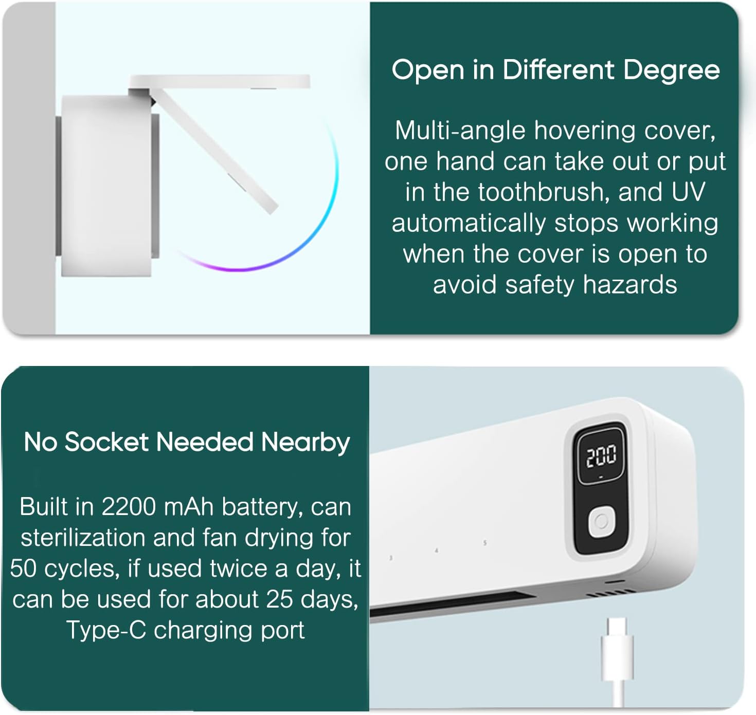 StarWin UV Toothbrush Dryer Holder, Fan Drying and Timer Function, Rechargeable Tooth Brush Holder Wall-Mounted for Bathroom, No Drilling, 5 Slots