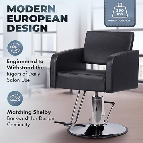 Miniatura 3 de Buy-Rite Shelby - Silla de estilo Shelby para salones, vinilo negro, asiento extra ancho, diseño europeo, brazos redondeados, soporte lumbar