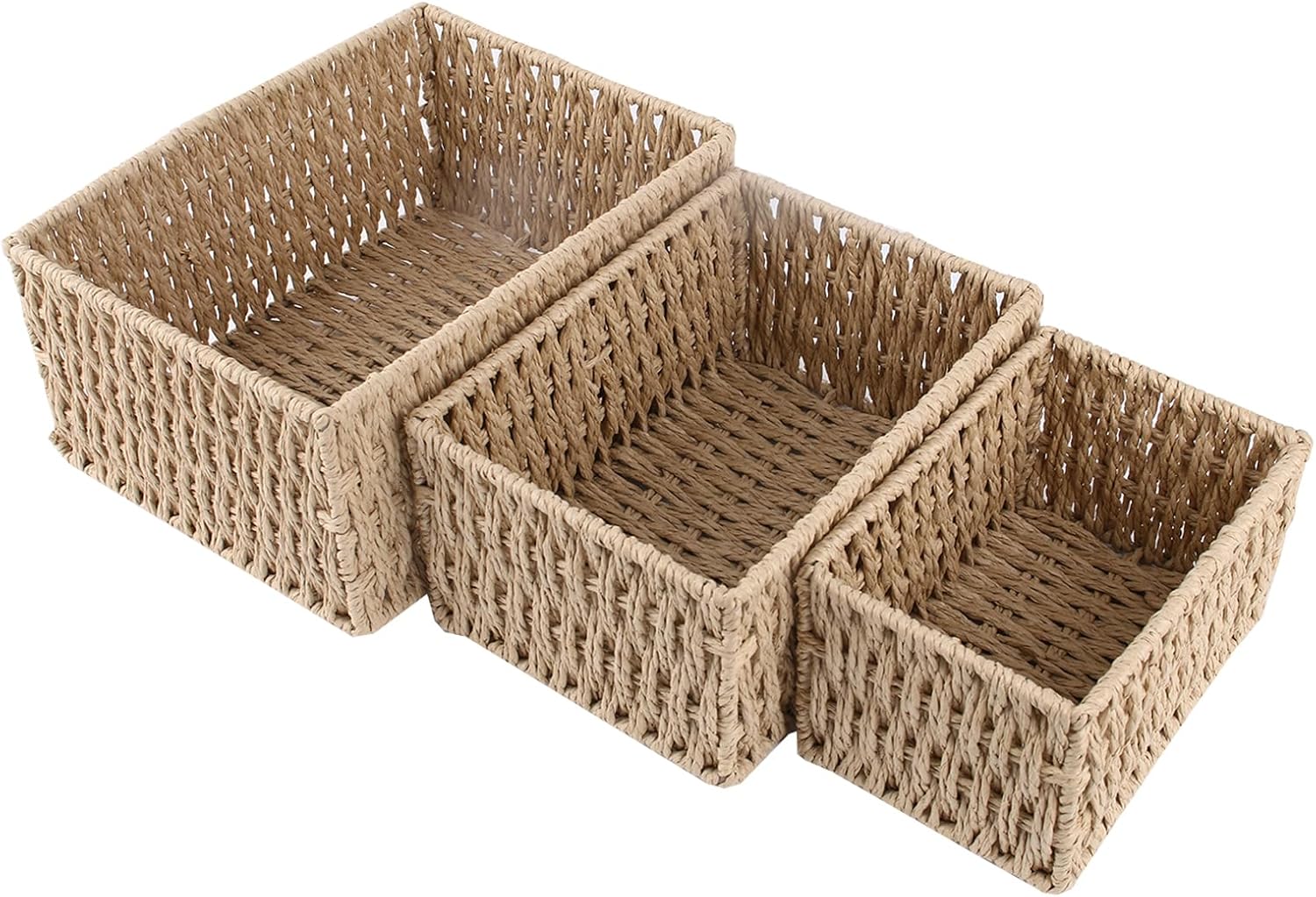 Paper Woven Storage Baskets Iron Frame Desk Organizers, Set of 3
