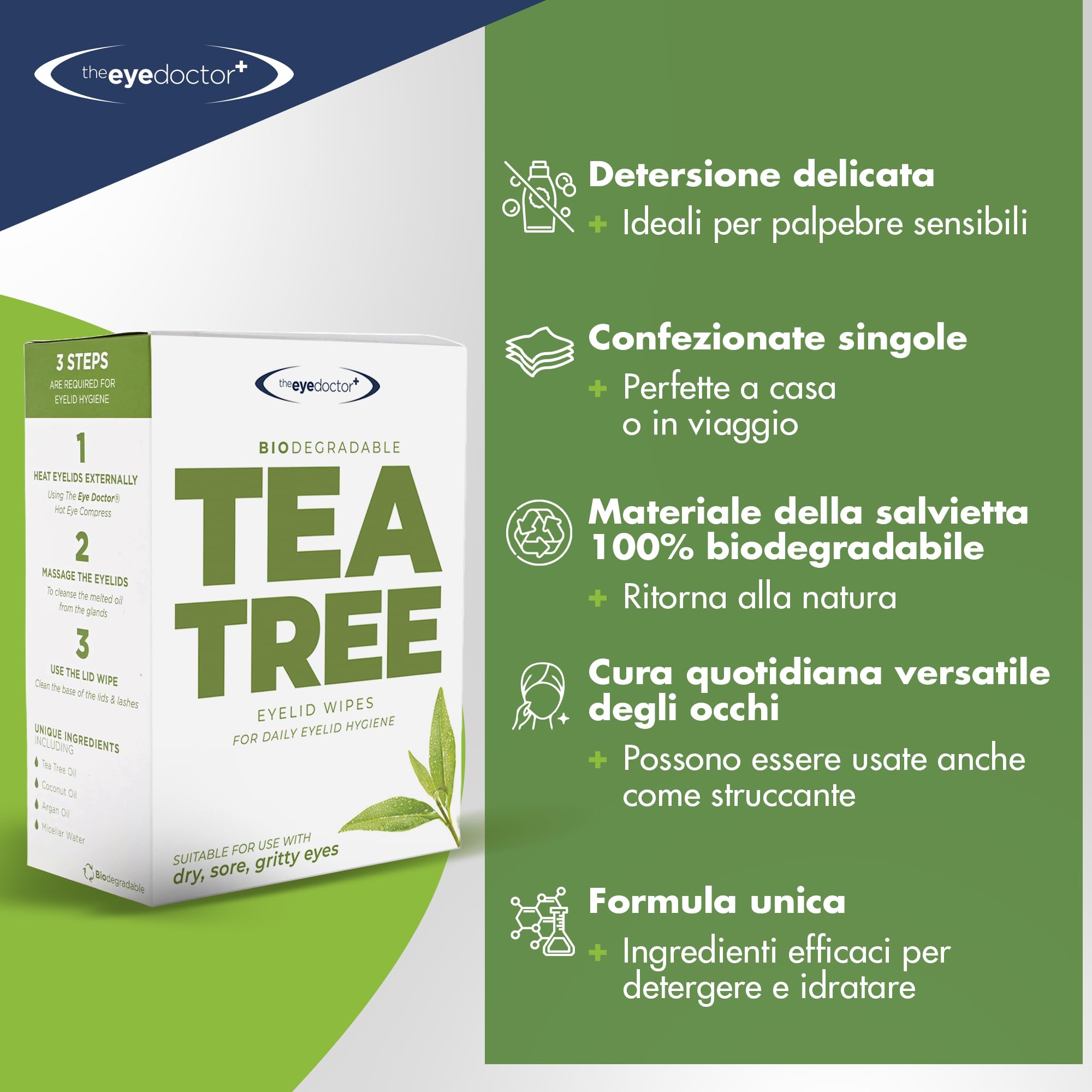 The Eye Doctor Salviette Per Palpebre All'albero Del Tè - 200 Salviette Monouso All'Albero Del Tè - Adatte Per Occhi Sensibili, Occhi Secchi, Blefarite, MGD E Demodex - Biodegradabili
