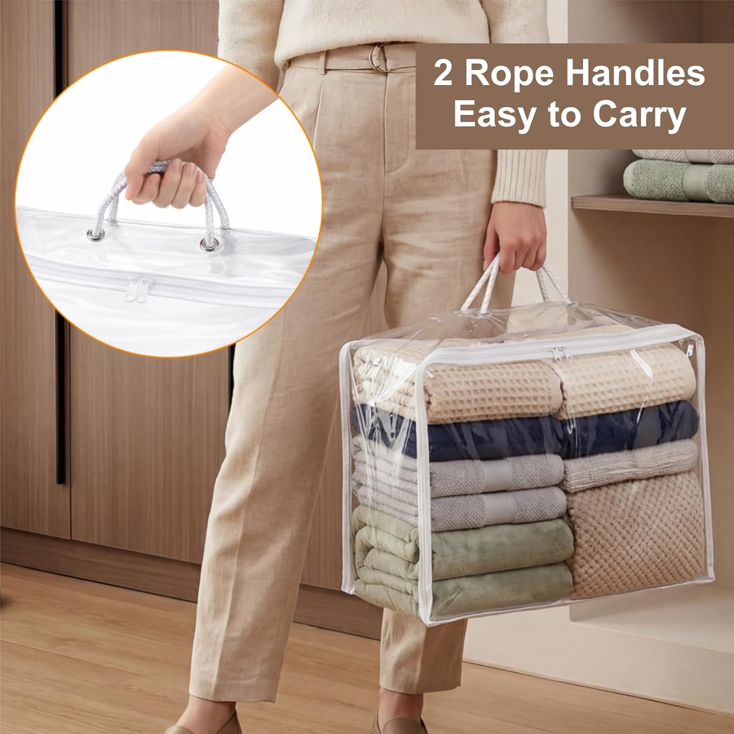 ELFULLY 10 Pack Yarn Storage Bags, Clear Yarn Storage Organizer with Dual Zippers & Handle, Crochet Knitting Tote Bag for Knitting Needles Crochet Hooks Wool Balls Clothing Toys, 15 x 12 x 5 Inches