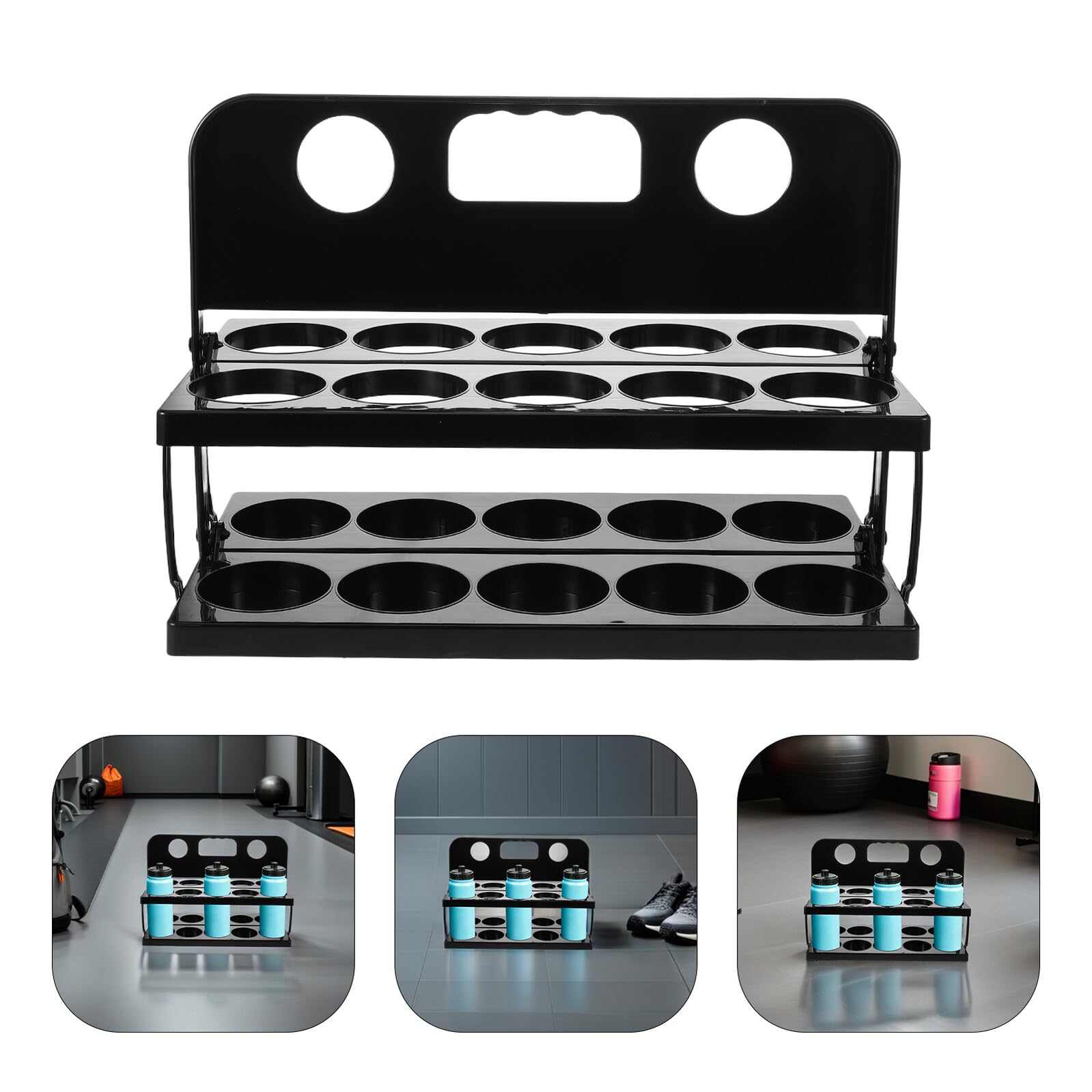 TOYANDONA Portabotellas de Plástico Plegable con 10 Ranuras Negro, Soporte Portátil para Agua Embotellada, Adecuado para Ciclismo, Picnics y Actividades al Aire Libre, Organizador Compacto