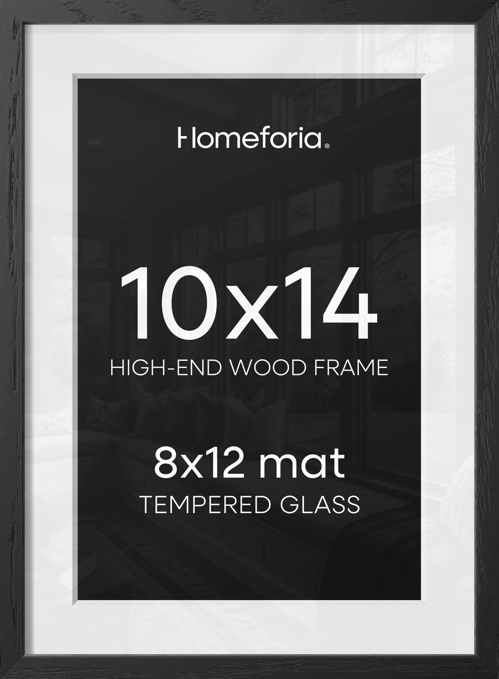Homeforia 10x14 Black Oak Picture Frame, High-End Wood, 8x12 Mat, Glass | High End Solid Oak Wood, Tempered Glass, Acid-Free 8x12 Removable Mat, 10x14 Edge-to-Edge Display 14x10, Wall Kit, Set Of 1