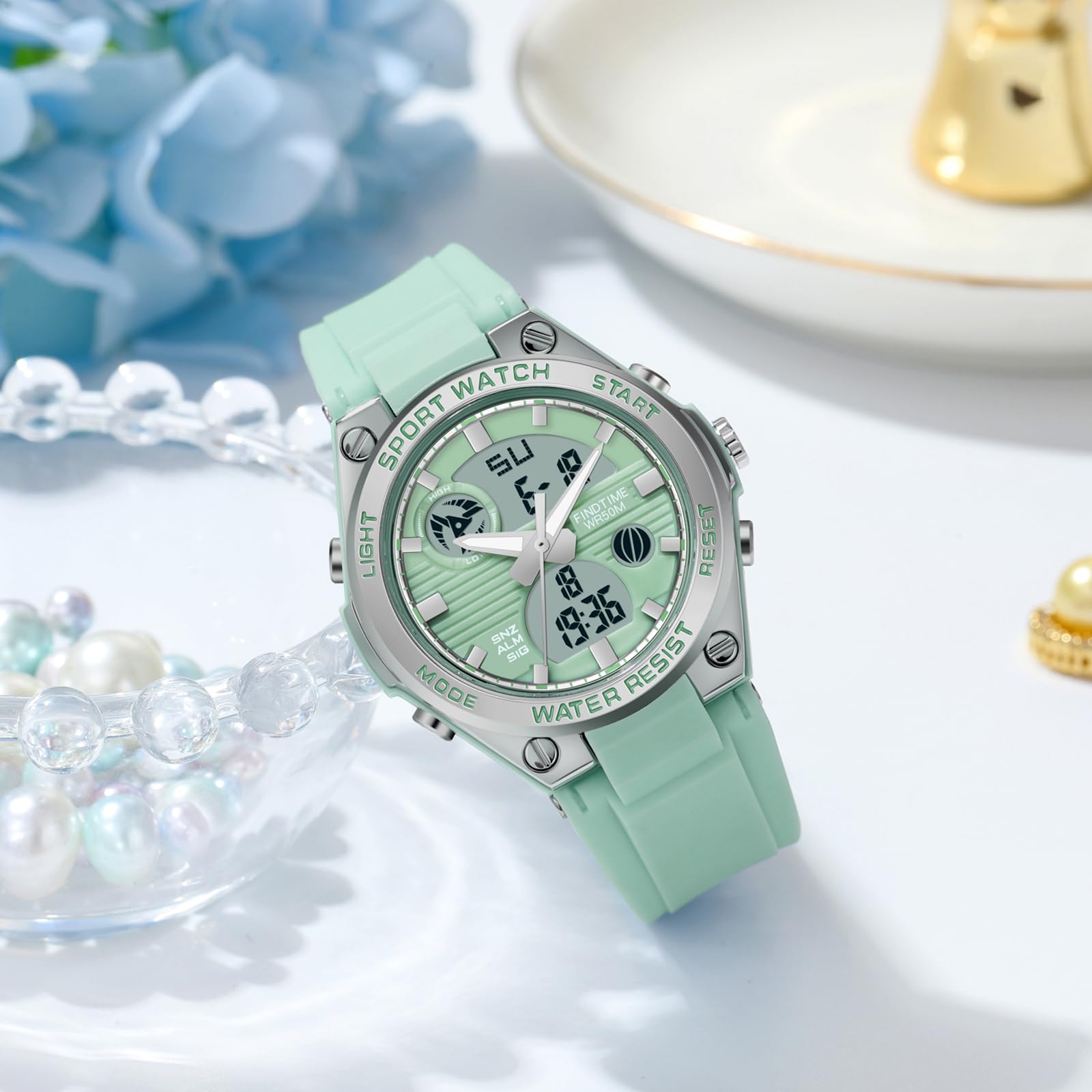 Reloj de pulsera digital para mujer con correa de silicona, resistente al agua hasta 50 m, reloj digital para niñas y jóvenes, reloj deportivo analógico con alarma, fecha, LED electrónico, verde,