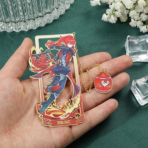 Miniatura 6 de Genshin Diluc - Marcapáginas de metal, Xiao, Kazuha, Hutao, Raiden Shogun, Zhongli, Venti, borlas Keqing, marcas de libros Genshin, regalos para
