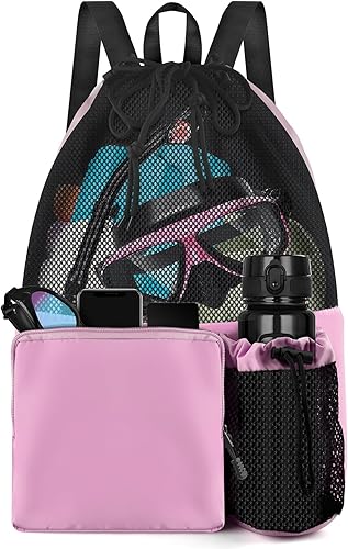 Miniatura 12 de BROTOU Mochila de playa para natación con bolsillo húmedo de malla y cordón, bolsas para nadar, gimnasio Negro,Azul,Verde claro,Verde (Mint