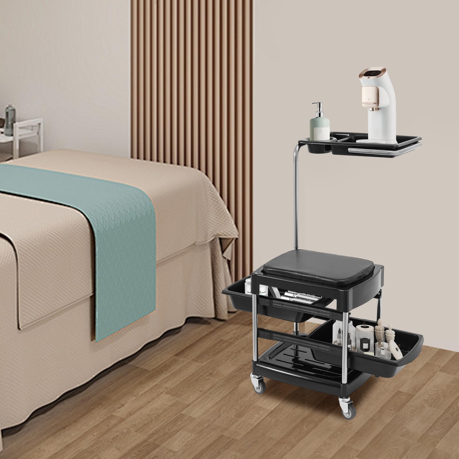 Salon Stations for Hair Stylist, Barber Station Trolley Cart with Wheels, Salon Cart Tray on Wheels for Manicure, Spa & Tattoo