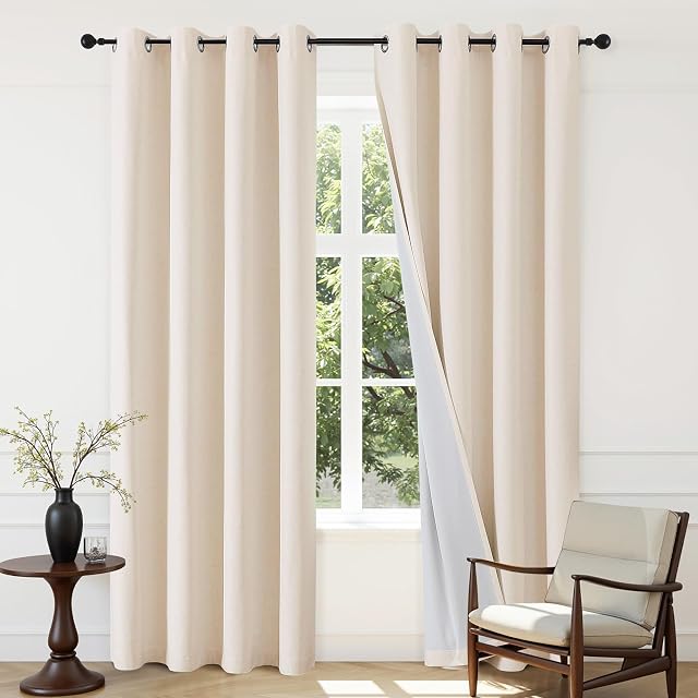 Joydeco Joydeco 100% Blackout Beige Linen Curtains 108 Inches Long 2 Panels Set