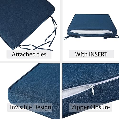 Miniatura 3 de FUNHOME Cojines de asiento bistro para todo tipo de clima con lazos, cojines cuadrados para sillas de patio de 18 x 18 x 2.5 pulgadas, juego de 2,