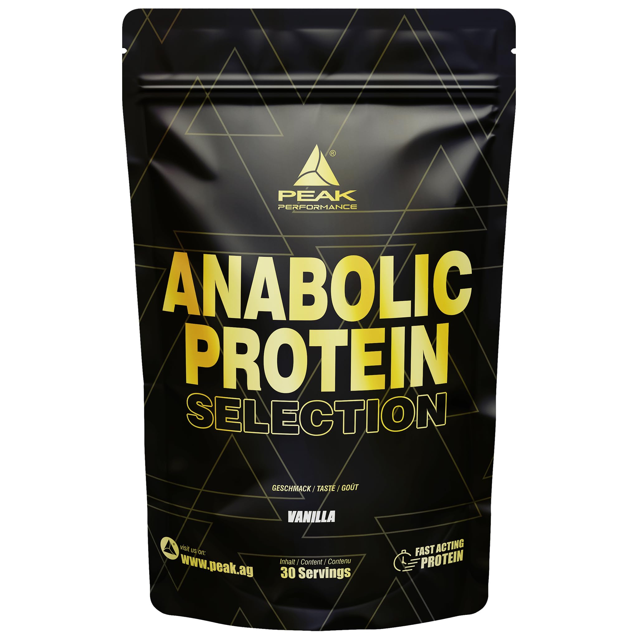 PEAK Anabolic Protein Selection - 900g Geschmack Vanilla I 30 Portionen I Proteinquelle: Whey Isolat, Konzentrat, Hydrolysat, Sojaprotein I Zugesetztes L-Leucin I Muskelaufbau