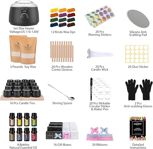 Miniatura 2 de SAEUYVB Kit de fabricación de velas para adultos con placa caliente, suministros de fabricación de velas de soja para principiantes, perfecto como