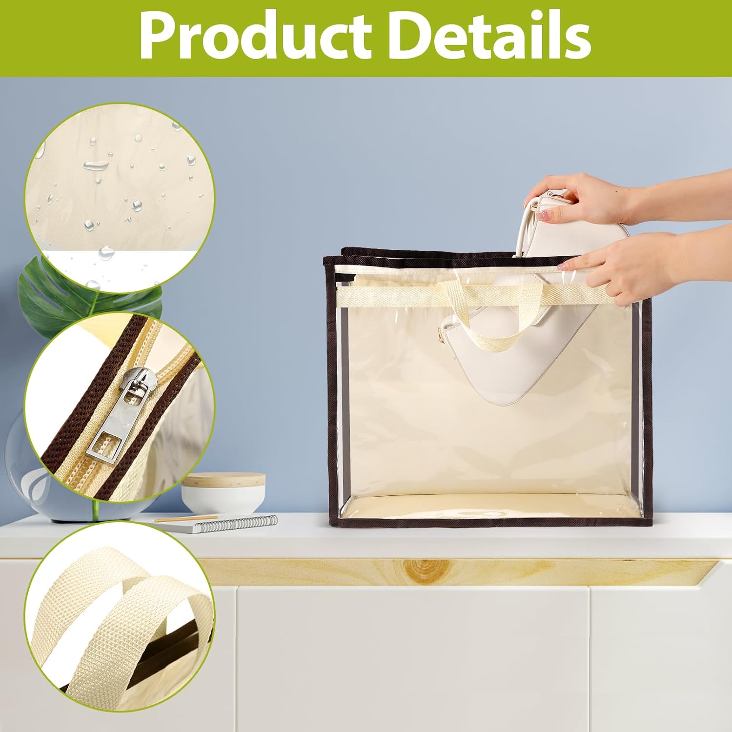 8 Pack Clear Handbag Storage Bags, Hanging Closet Organizer with Zipper, Handles & Hooks, Dustproof Purse Storage, 4 Assorted Sizes