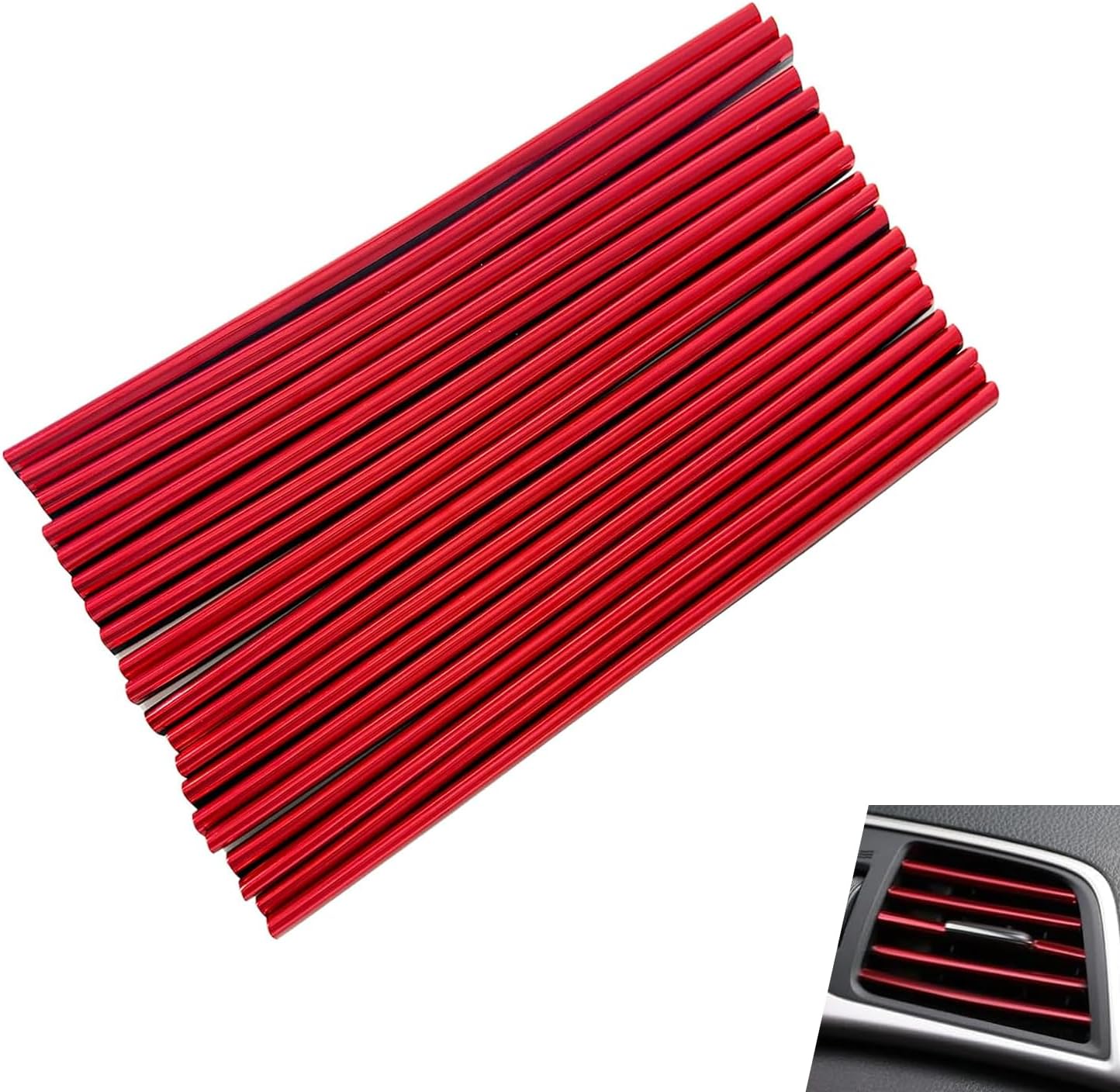 20 PCS Car Air Vent Trim Strip, Waterproof Air Conditioner Vent Decor, Auto Vent Outlet Flexible Shiny Interior DIY Accessory, Universal for Most Cars, SUVs (Red)