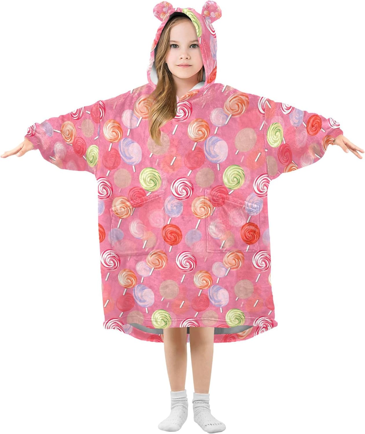 Lollipop Sugar Kids Wearable Blanket Hoodie with Pocket and Sleeves for Toddlers, Cute Hoodies Girls Boys B0403729