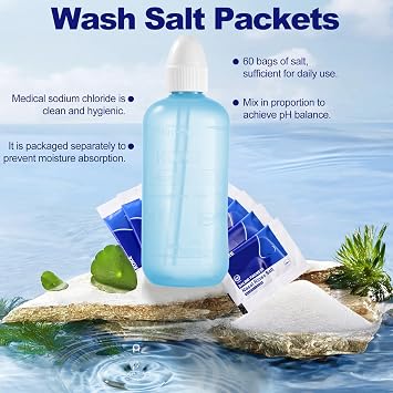 Sinus Rinse Bottle Nose Wash Cleaner Pressure Rinse Nasal Irrigation for Adult & Kid Gentle and Non-irritating (Blue) (WB-X-2)