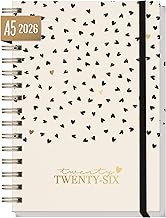 Häfft 2026 A5 "Golden Hearts" International Calendar with Spiral Bound in: EN/FR/IT/ES - Personal Organizer, Life Planner - Sustainable and Climate Neutral