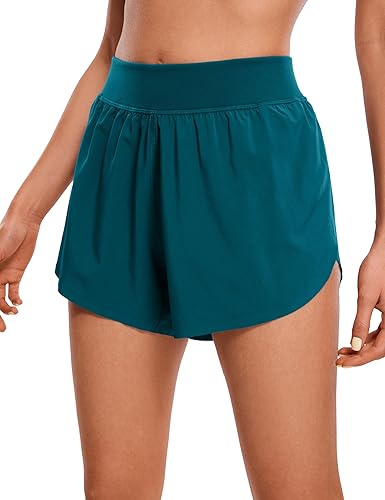 CRZ YOGA Pantalones cortos deportivos de cintura media para mujer, ligeros, con abertura alta, con forro, de secado rápido