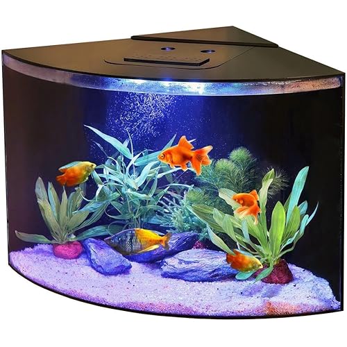 Aquabubble - Acrylic Corner Fish Tank 12,5 Gallon-Corner Aquarium for Goldfish,Betta Fish -Large Triangle Acquarium Bowl-Built-in Pump Filter,LED Lighting & Bluetooth App Control -No Stand Included