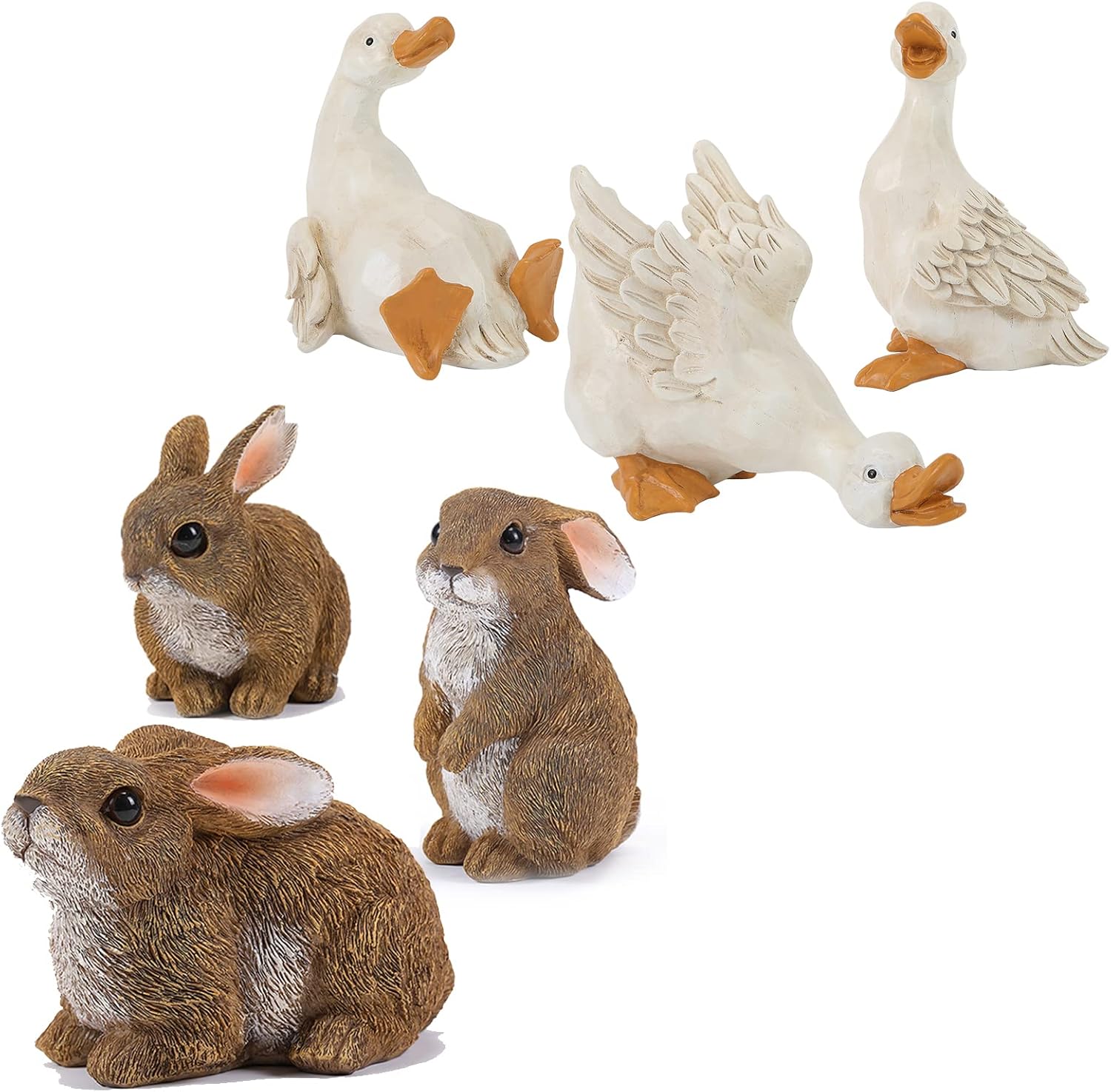 LEGIFO Bunny Decor Yard Decorations Outdoor Set of 3 and Duck Figurines Set of 3