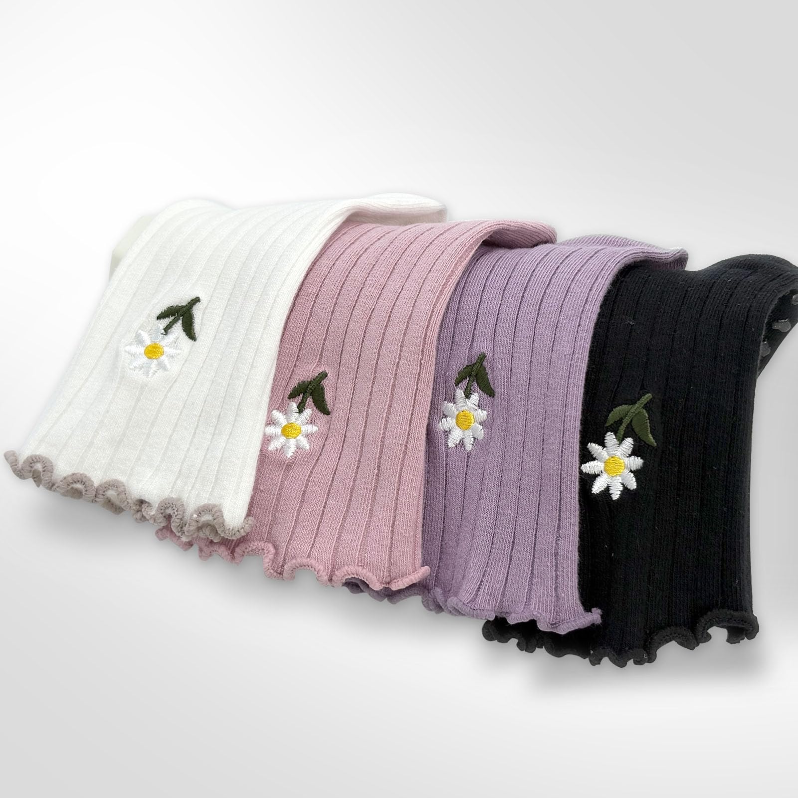 ERMO NKES Cute Floral Pattern Yoga Socks for Women – Breathable Grip Ankle Socks with Ruffle Top, US Size 5-9 (US, Alpha, One Size, Regular, Regular, White/Pink/purple/black)