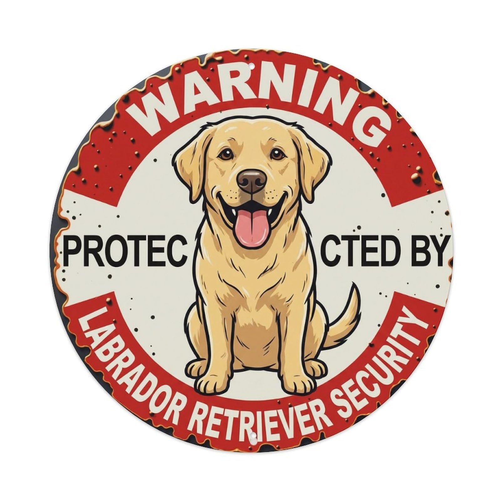 Metal Tin Sign Warning Protected By Labrador Retriever Dog Security Vintage