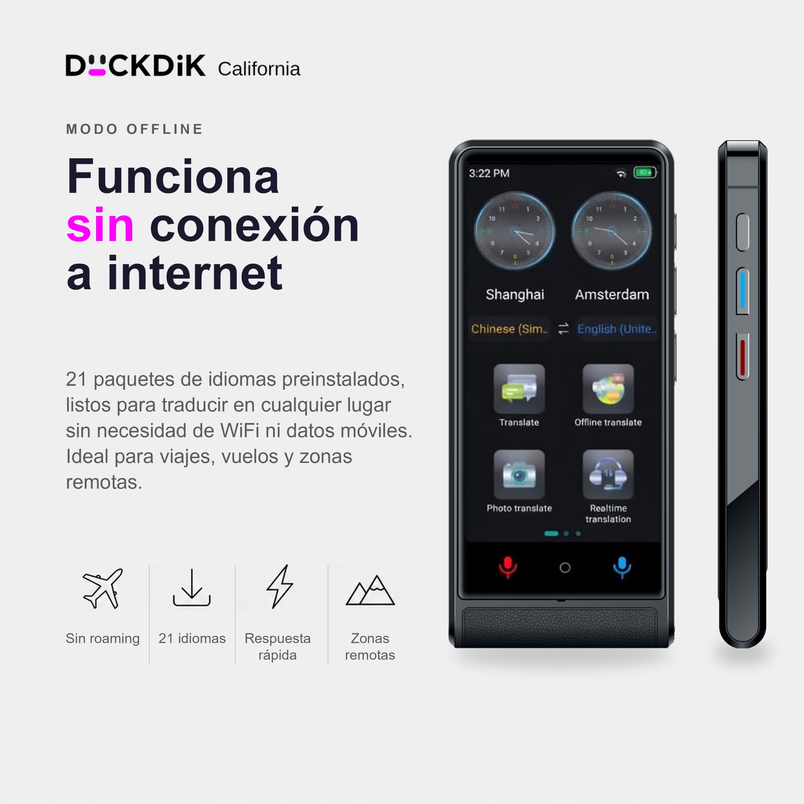 California, Traductor de Idiomas Instantáneo de Voz 2026 + App Traducción Offline Incluida de por Vida (Valor 120€/año) — 142 Idiomas Online, 22 Offline + 59 en App, Pantalla Táctil 4", IA