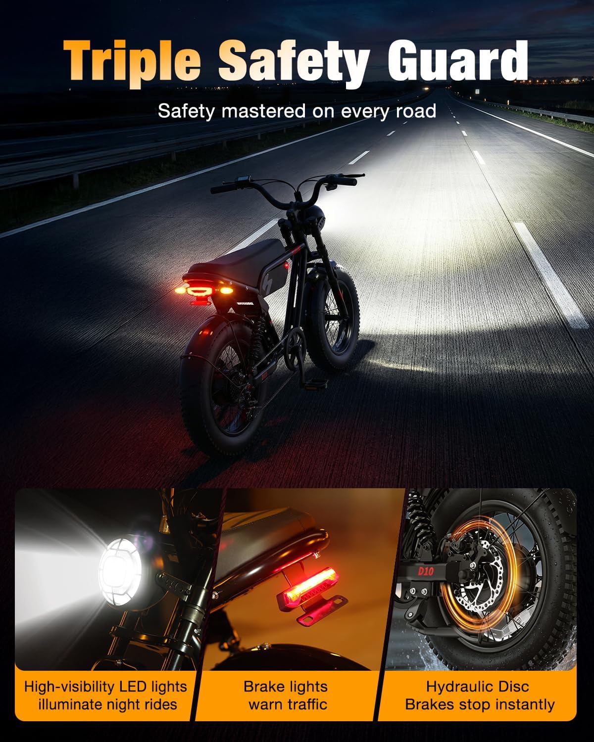 16" Electric Bike for Teens Adults,Peak 1200W/1500W,48V 10.4Ah/15.6Ah Battery Fat Tire All-Terrain Electric Motorcycle, Hydraulic Brakes,Full Suspension, Ebike on Mountains,Snow