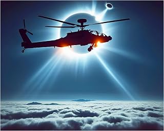 Hello Sun - Military Wall Art Print, Helicopter Flying Over the Sun Wall Art Decor for Home Decor, Office Decor, Man Cave Decor - Great Gift Air Force Enthusiasts - Unframed Helicopter Print - 8x10"