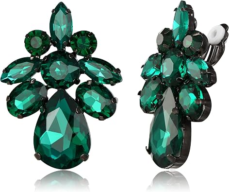 BriLove Clip-On Earrings for Women Bride Bridesmaid Prom Jewelry | Elegant Stunning Teardrop Crystal Rhinestone Cluster Statement Earring for Party Accessories
