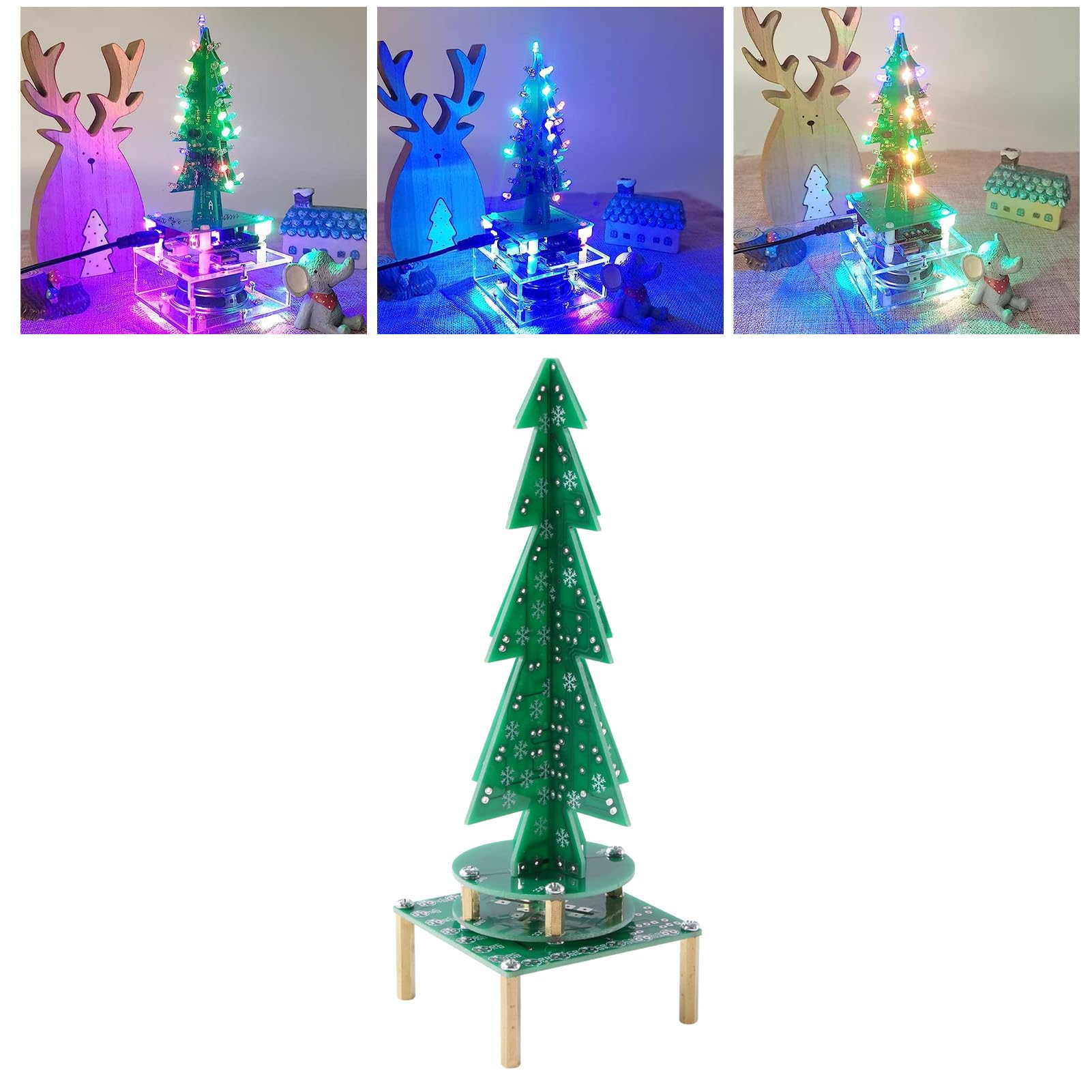 3D Christmas Tree Soldering Kit, DIY Electronics with 37 RGB LEDs, Rotating Design, Music Effects, DC 4.0-5.5V - Image 2
