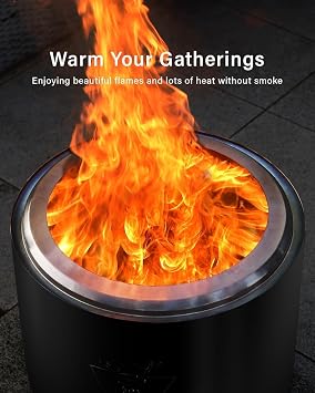 Smokeless Fire Pit Portable Safe Wood Burning Fire Pits for Outdoor Patio | Low Smoke 304 Stainless Steel Firepit for Backyard Camping with Removable Ash Pan,Stand,Travel Bag for 48 x 37 cm