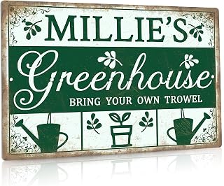Putuo Decor Personalized Greenhouse Sign, Custom Name, Gifts for Gardeners, 12x8 Inches Aluminum Metal Sign