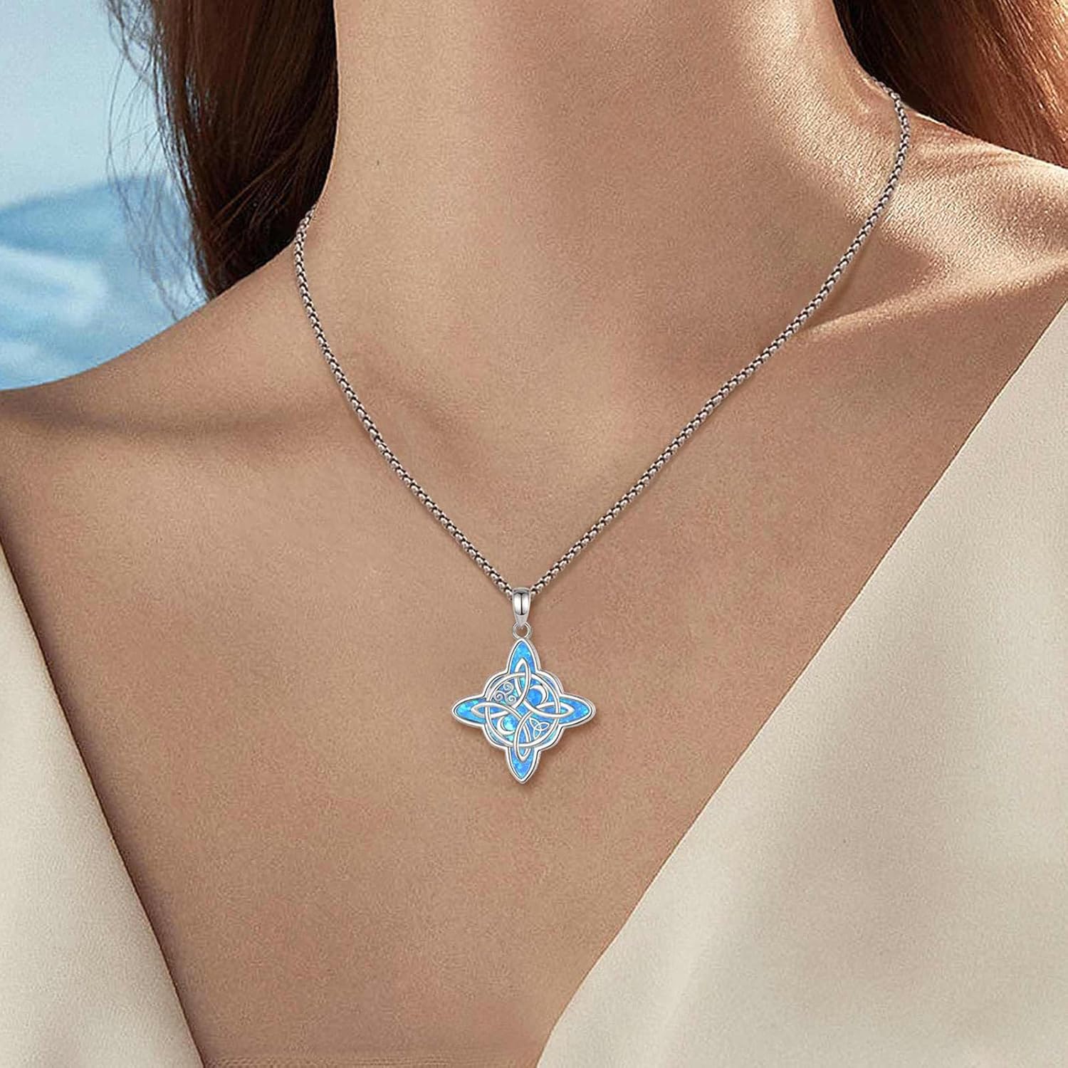 S925 Sterling Silver Witches Knot Santa Muerte Necklace for Women, Celtic Witch Knot Holy Death Patron Amulet Protection Pendant Witchy Skull Grim Reaper Religious Jewelry Gifts for Men Women