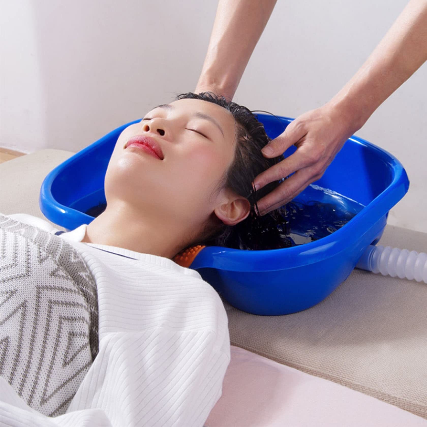 Shampoo-Becken Am Bett, Tragbares Haarwaschbecken mit Kopfkissen und Nachziehbarem Schlauch, Geeignet für Bettlägerige,Dark Blue