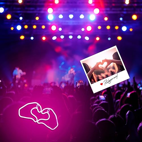 Miniatura 3 de Letrero de neón de mano de corazón rosa, luz de neón LED alimentada por bateríaUSB para dormitorio, pared, decoración de habitación de niñas,