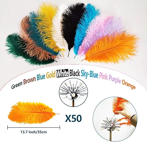 Miniatura 4 de Lámpara de pie de avestruz natural moderna para sala de estar, lámpara de pie LED con interruptor de pie, acabado dorado, elegante pantalla de