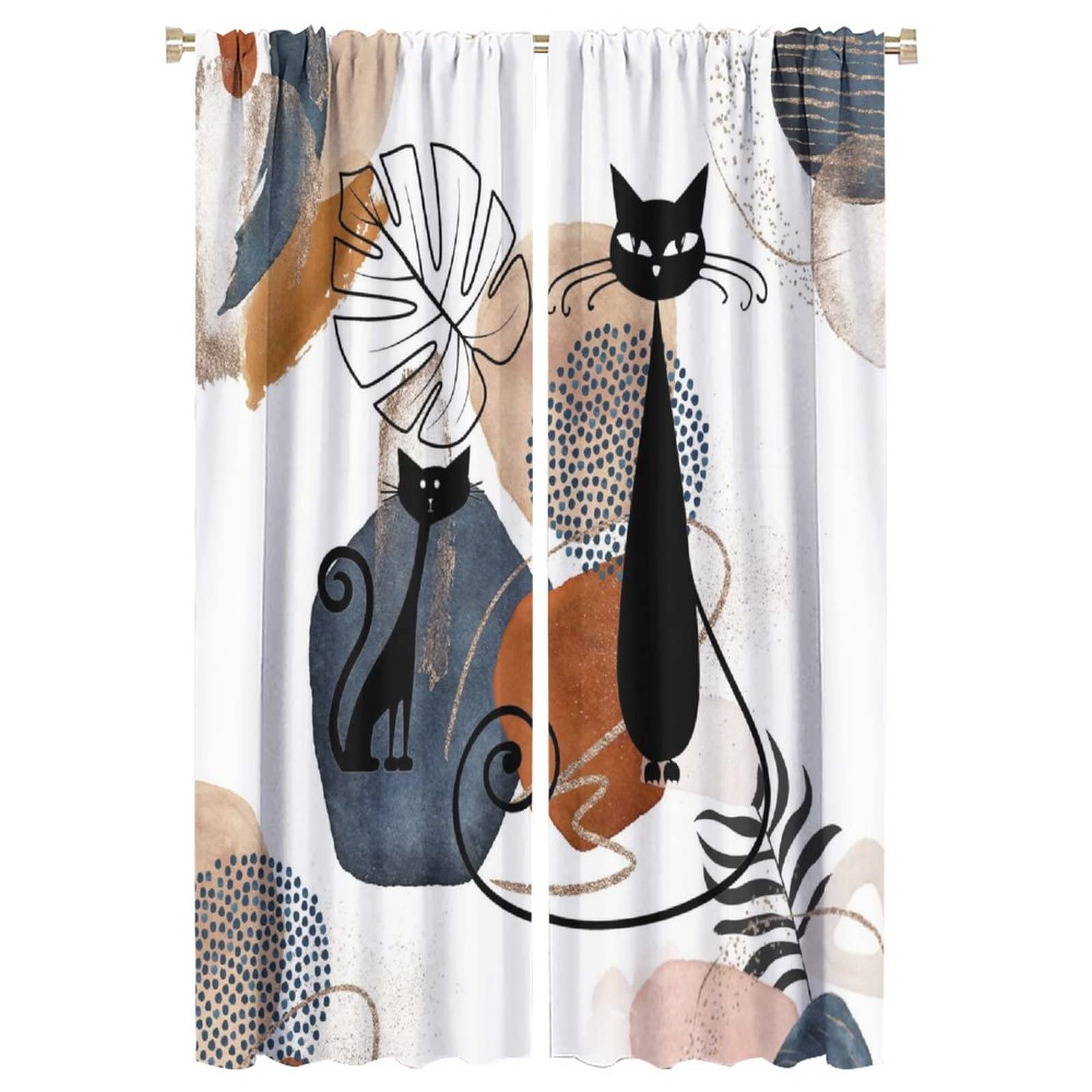 JESTRONRY Cats Window Curtains,Boho Style Abstract Watercolor Illustrations Window Treatments Curtains for Living Room Bedroom Bathroom Decor W42xL63in