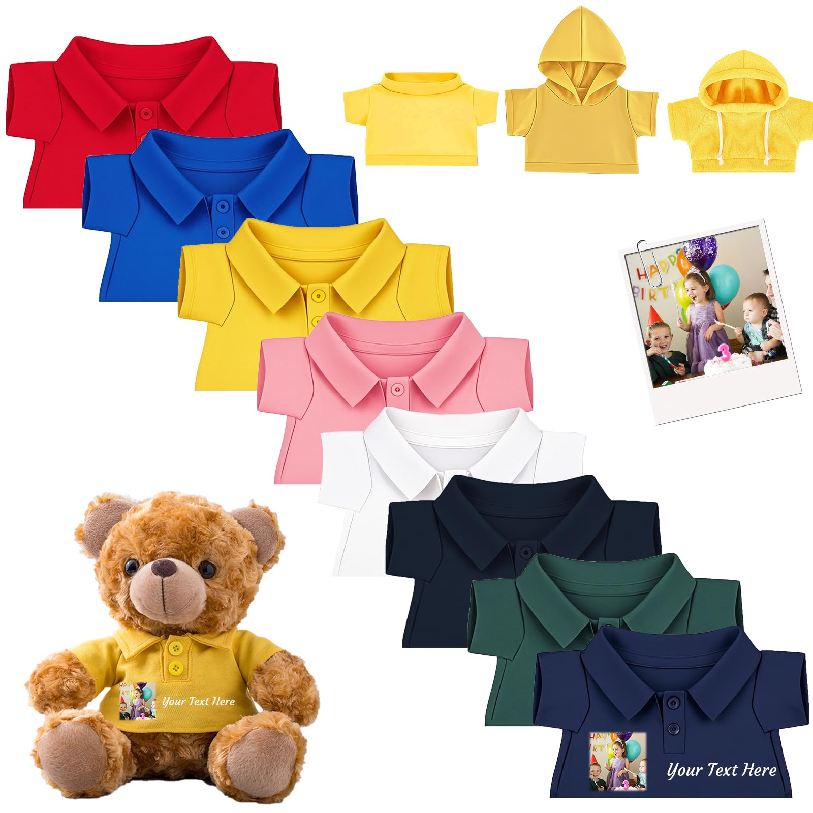 DRAJOIN Custom Teddy Bear Clothes with Name Photo, Personalised Stuffed Animal Clothing Fit 8-16inch Stuffed Bear Clothing, Personalised Doll Clothes Make Your Own Plush Doll Shirt