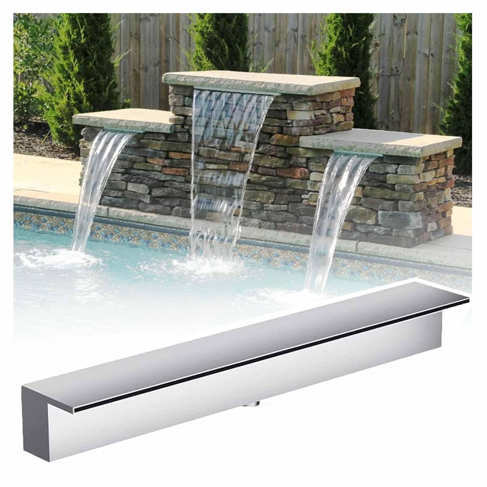 AZQOHMIS Stainless Steel Waterfall Fountain Kit for Pools & Patios - 304 Outdoor Water Spillway, 20cm (7.9in) Black Water Flow Feature for Garden Decor