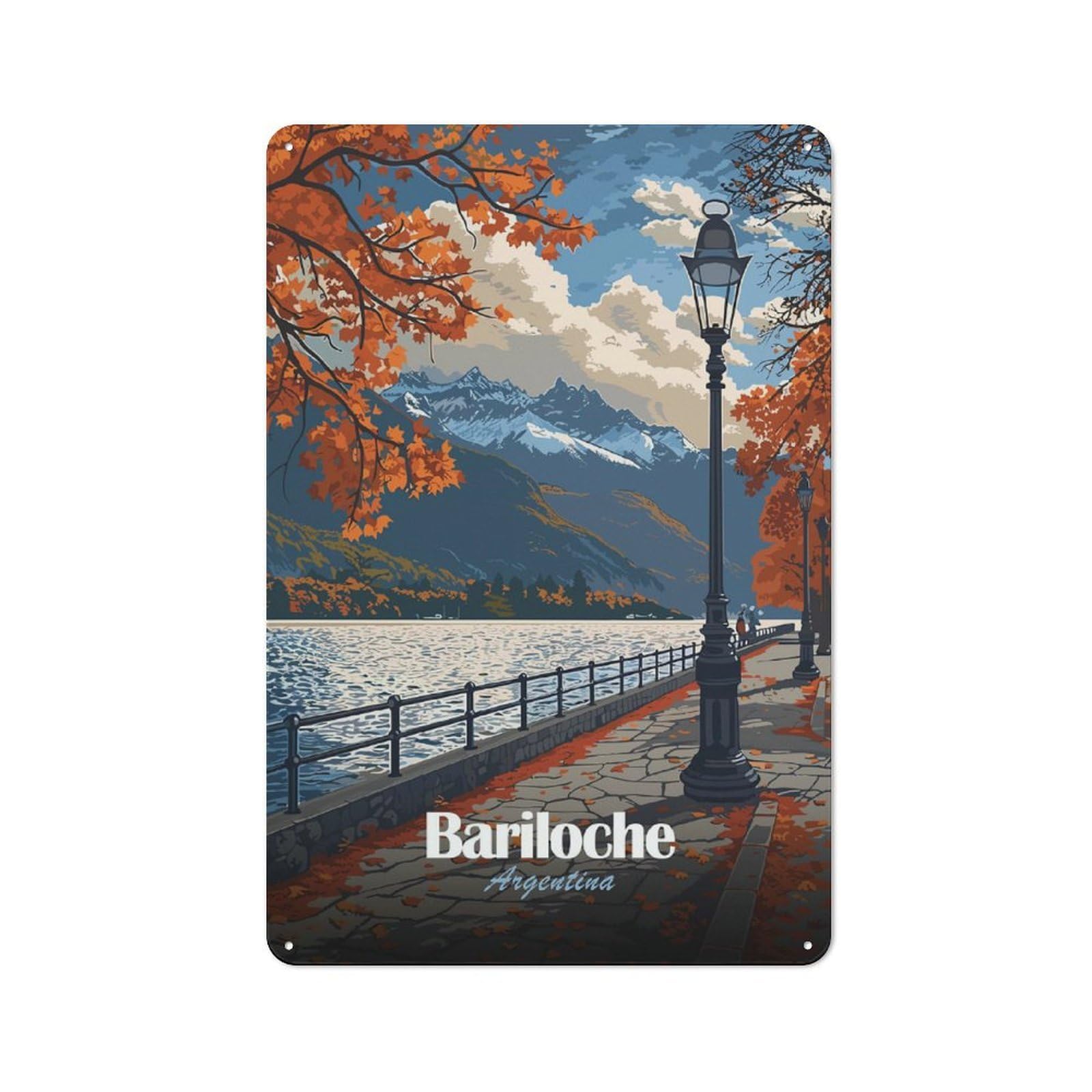 Junmoney Bariloche, Argentina Vintage Metal Gift Sign 30X20cm, Novelty Wall Art For Hallway, Home Bar, Garage Or Study