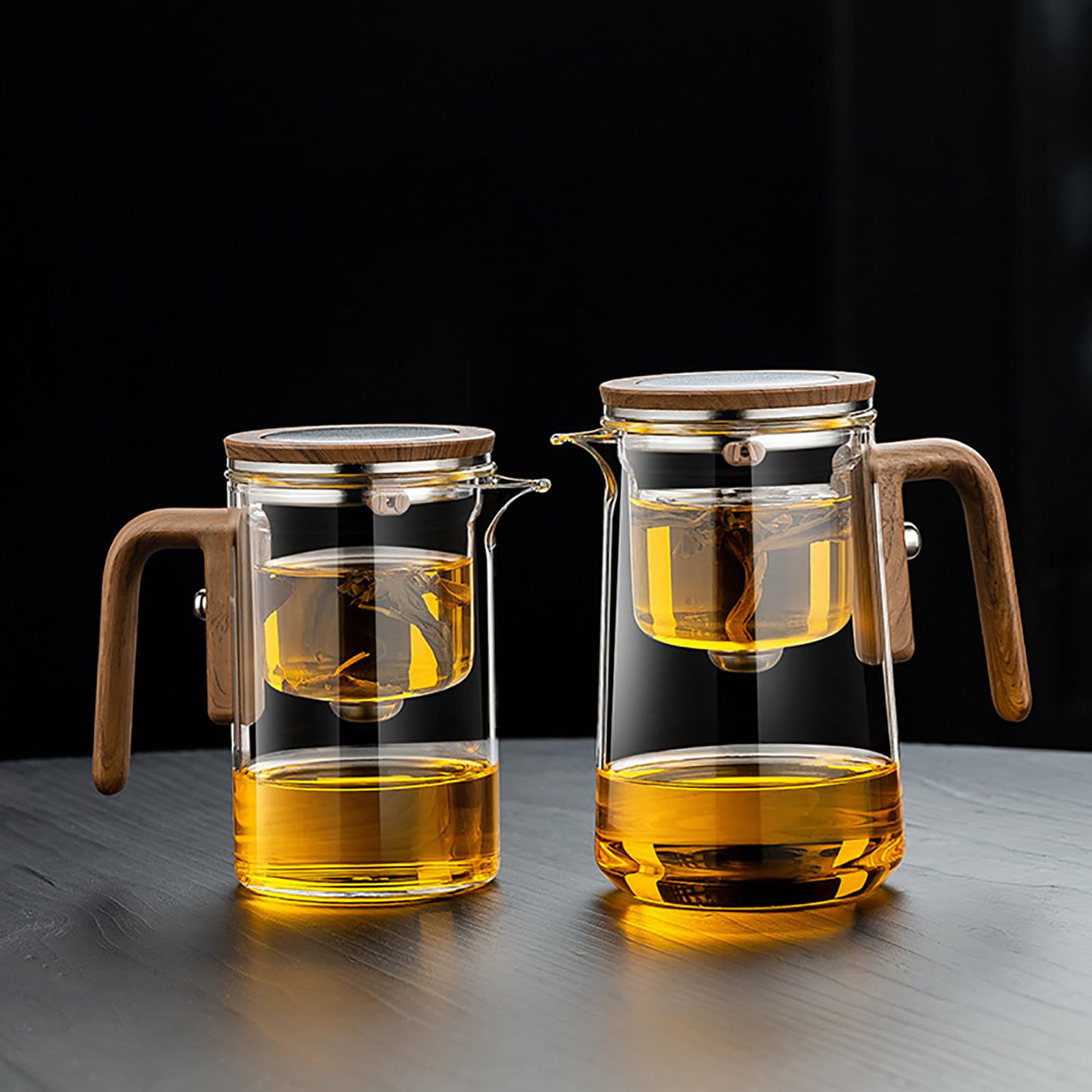 Théière Magique en Verre avec Séparation d'eau – 800 ML, Verre Borosilicate/Design Démontable/Facile à Nettoyer, Enchantipot Magic Teapot avec Poignée en Bois pour Maison, Bureau