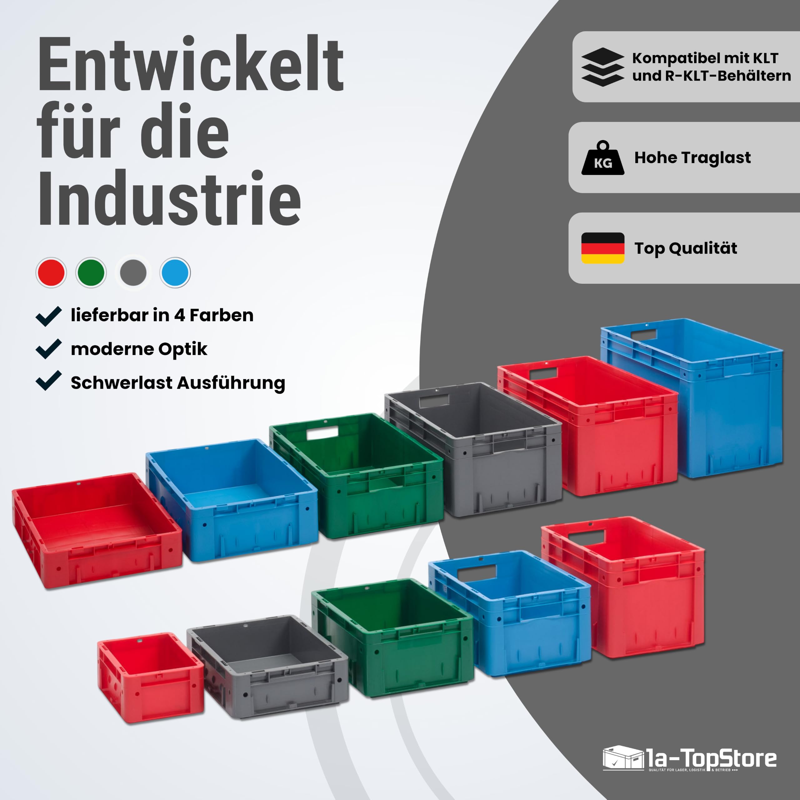 1a-TopStore Schwerlast Heavy-Duty Eurobox/Eurobehälter | massiver Rippenboden | stapelbar | mit Hohlkammerverstärkung | extrem hohe Traglast (grau, 60x40x32 cm)