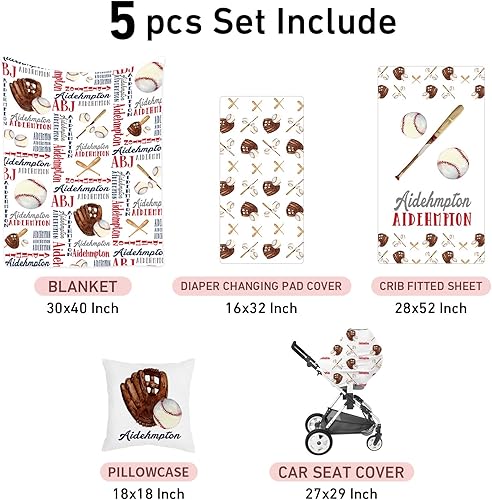 Miniatura 2 de Dyoart - Juego de ropa de cama personalizado para cuna juegos de cuna de béisbol para niñas y niños con nombre personalizado, juego de ropa de cama