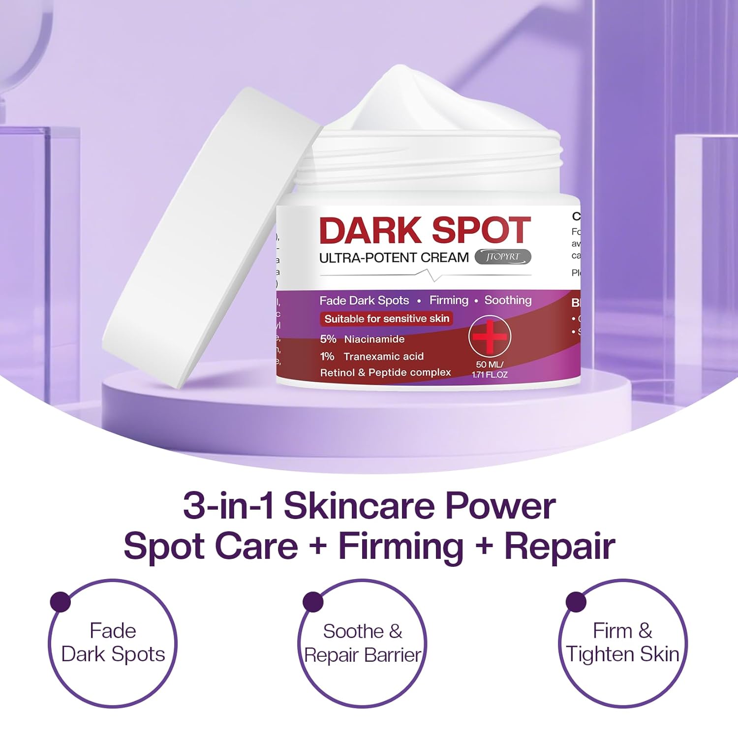 Dark Spot Cream: Brightening Treatment Diminishes Age Spots, Sun-Damage, Liver Spots, Freckles & Discoloration For Younger Looking Skin - Fader & Corrector For Face, Chest, Hands & Body - 50ml - Image 5